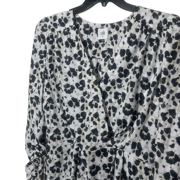 Cabi Medium Blouse Ruched Sleeves Black White Tan 100% Polyester - Picture 5 of 6